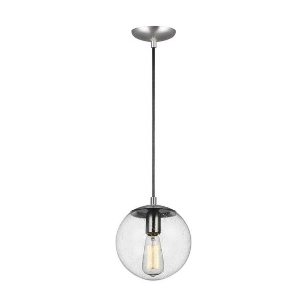 Generation Lighting Leo - Hanging Globe 1-Light Satin Aluminum Pendant with Clear Seeded Glass Diffuser