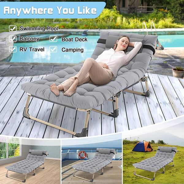 Adjustable 4-Position Camping Cot Folding Cots Portable Heavy Duty Traveling Bed 