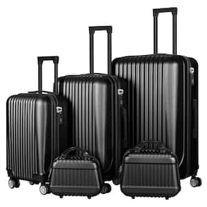 Luggage 5-Piece Sets, Vertical Stripe Luggage Set with Spinner Wheels Durable Lightweight Travel Set Black