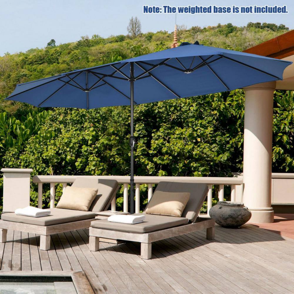 Navy Double-Sided 15ft Patio Umbrella with Hand Crank