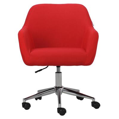 Red Linen Farbic Home Office Task Chair Adjustable Height