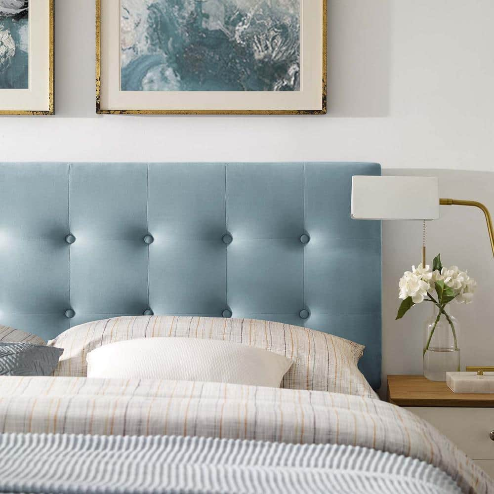 MODWAY Emily Light Blue Queen Tufted Performance Velvet Headboard MOD ...