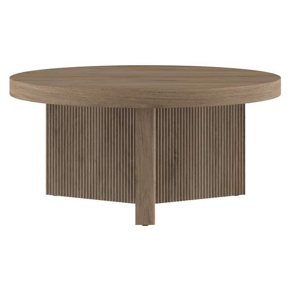 Meyer&Cross Holm 32 in. Antiqued Gray Oak Round MDF Top Coffee