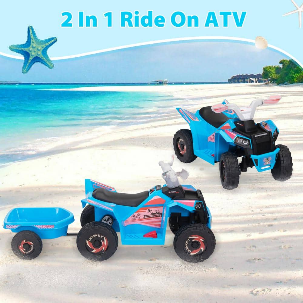 Blue 6-Volt Kids Ride-On ATV Quad with Trailer