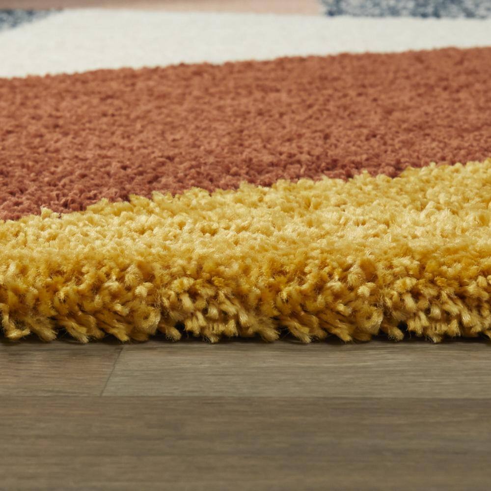 Merril Burnt Orange and Multicolor Geometric Shag Area Rug