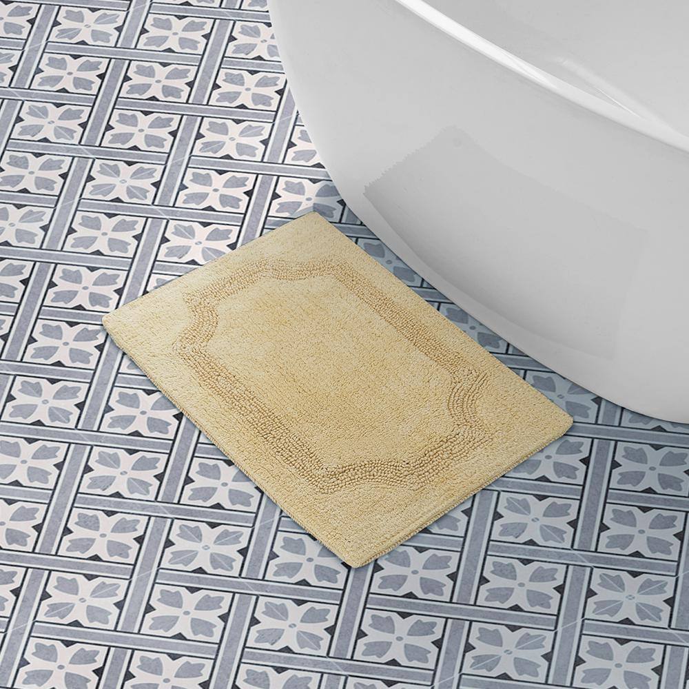 Yellow Cotton Reversible Bath Rug with Loop and High-Cut Fibers