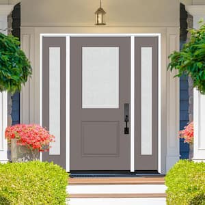 Legacy 64 in. W. x 80 in. 1/2 Lite Rain Glass RHOS Primed Kindling Finish Fiberglass Prehung Front Door Db 12 in. SL