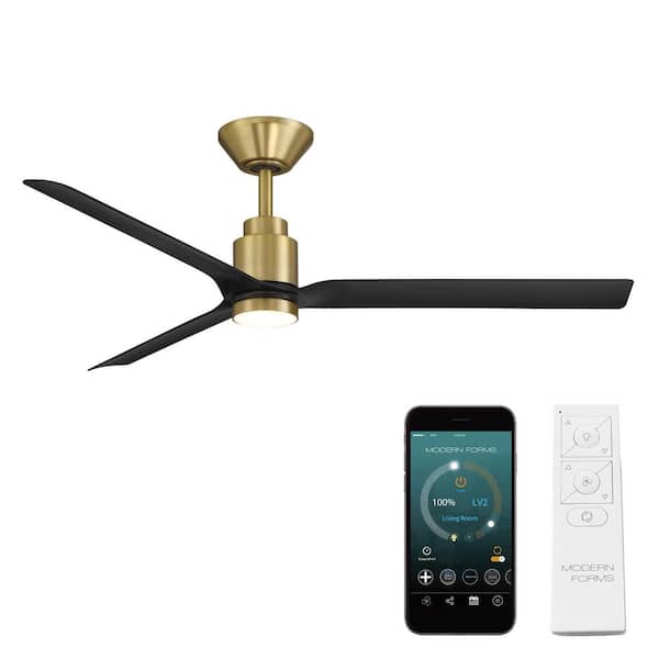 Smooth 52 in. Smart Indoor/Outdoor Satin Brass/Matte Black Standard Ceiling Fan Selectable CCT Integrated LED PlusRemote