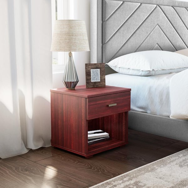 Boyd Sleep Novara 1-Drawer Modern Nightstand with Storage Cubby, Cherry