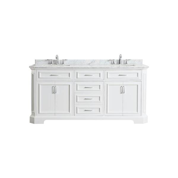 Home Decorators Collection Bristol 72 in. W x 22 in. D Bath Vanity in White with Marble Vanity Top in Carrara with White Sinks