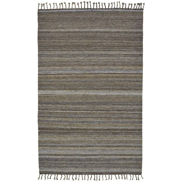 9 X 12 Gray, Green Striped Area Rug