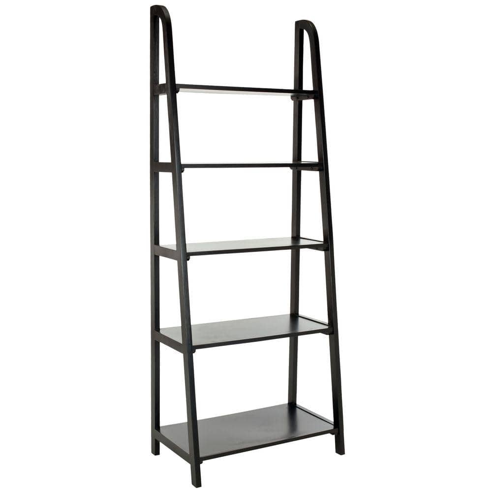 Transitional Black Wood 5-Tier Ladder Bookshelf