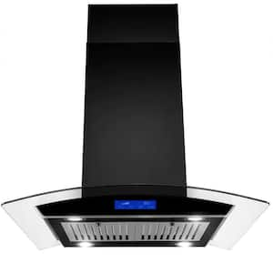 36 in. 700 CFM Ducted Stainless Steel Island Mount Range Hood Tempered Glass with LED Lights-Black