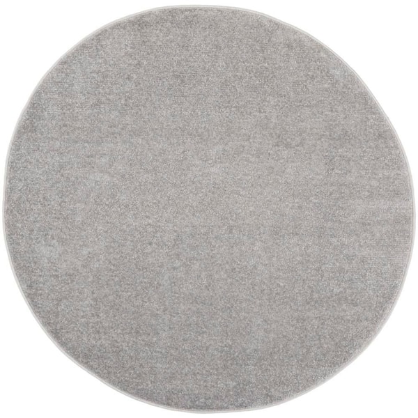 Essentials 4 ft. x 4 ft. Silver Gray Round Solid Contemporary Indoor/Outdoor Patio Area Rug