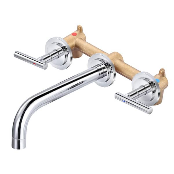 ARCORA Wall Mount Double Handle Elegant Spout Bathroom Faucet in Solid Brass, Chrome