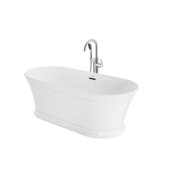 JACUZZI Lyndsay 67 in. Acrylic Flatbottom Freestanding Soaking Bathtub in White with Chrome Round Tub Filler Included