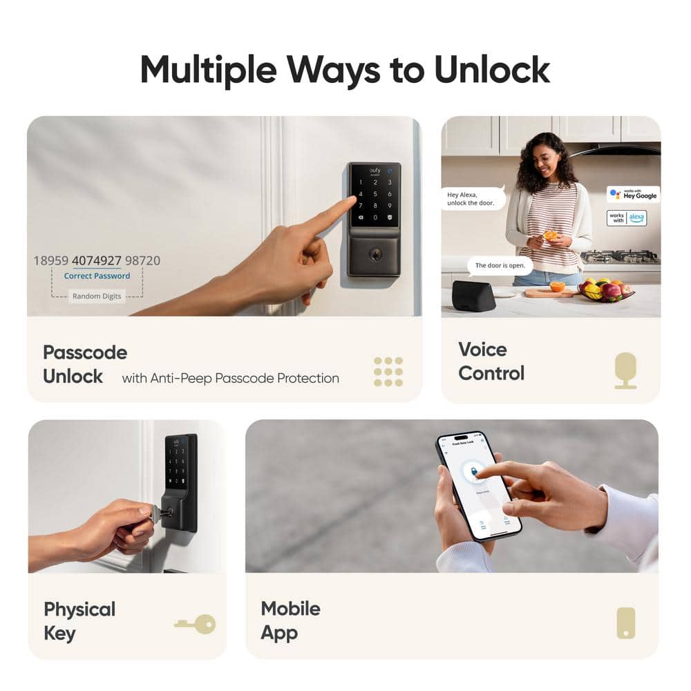 Black Smart Wi-Fi Deadbolt with Touchscreen Keypad