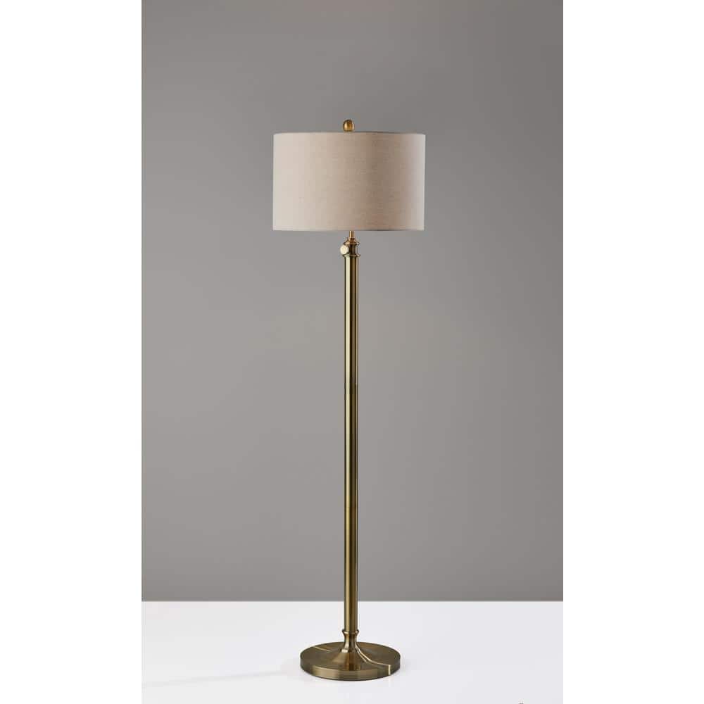 Adjustable Antique Brass Floor Lamp with Oatmeal Linen Shade