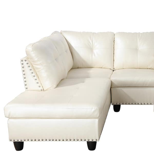 L Shaped Left Facing Sectionals, Off White Faux Leather Sectional
