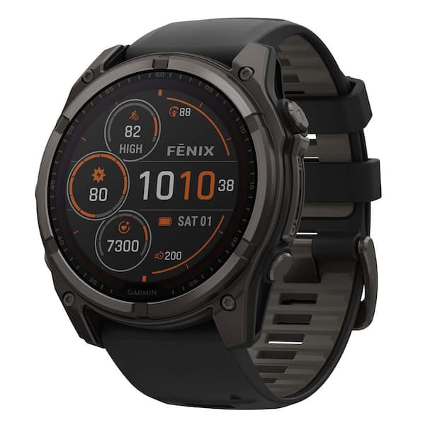 fenix 8 Multisport 51-mm Sapphire Solar GPS Watch with Silicone Band 2 x .61 in Carbon Gray DLC Titanium and Black
