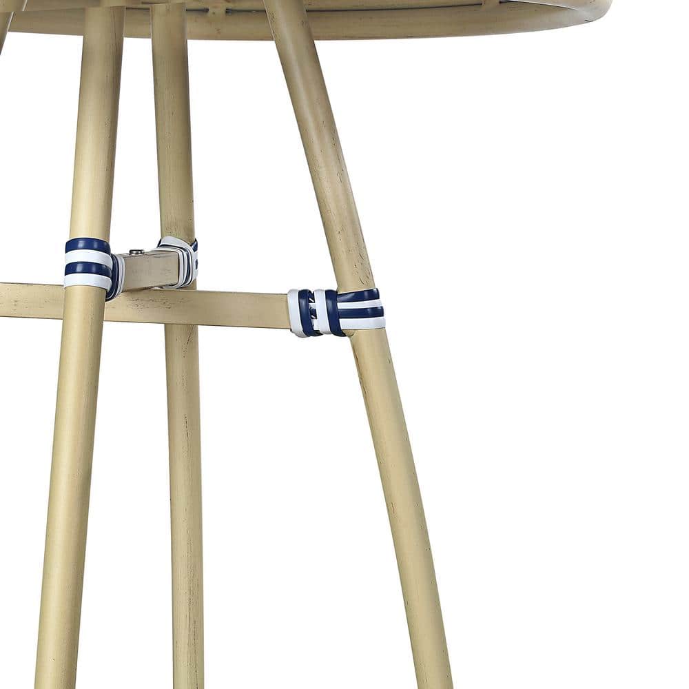 Close-up detail of the strap support mechanism on a stool leg.
