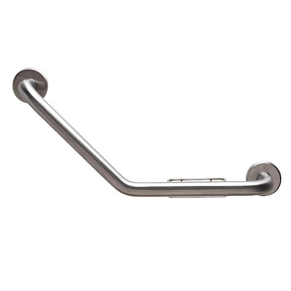 CSI Bathware 12 in. x 12 in. Boomerang Shaped Grab Bar with Wire Soap Dish in Satin Stainless