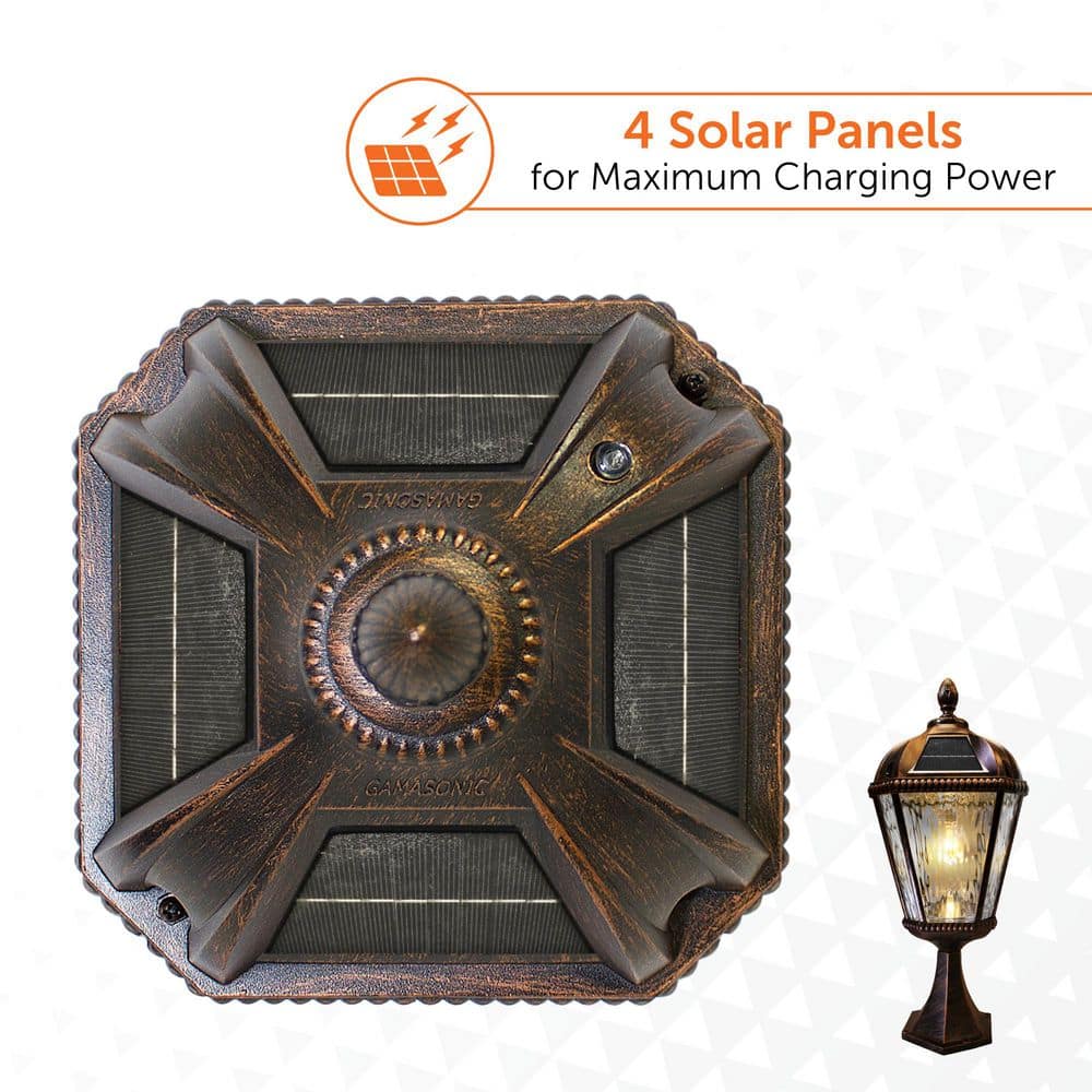 87-Inch Bronze Aluminum LED Solar Lamp Post with Rain Glass Panels