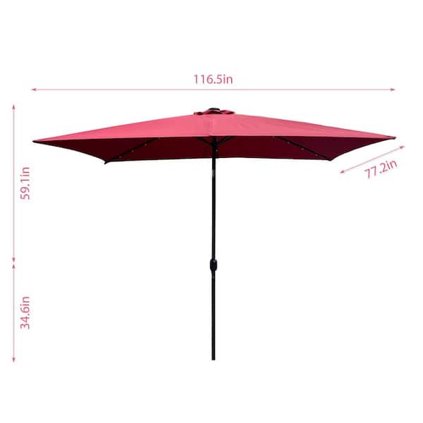 Unbranded 10 ft. x 6.5 ft. Rectangular with Crank Weather Outdoor Market Patio Umbrella Protection Water Burgundy