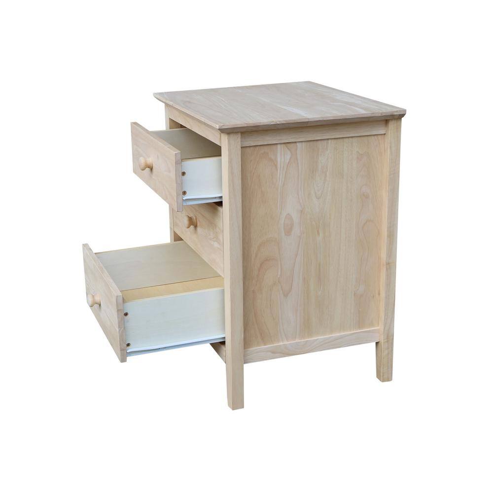 Classic Solid Wood 3-Drawer Nightstand in Unfinished Parawood