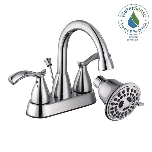 Glacier Bay Edgewood 4 in. Centerset 2-Handle Bathroom Faucet with 3-Spray Showerhead in Chrome
