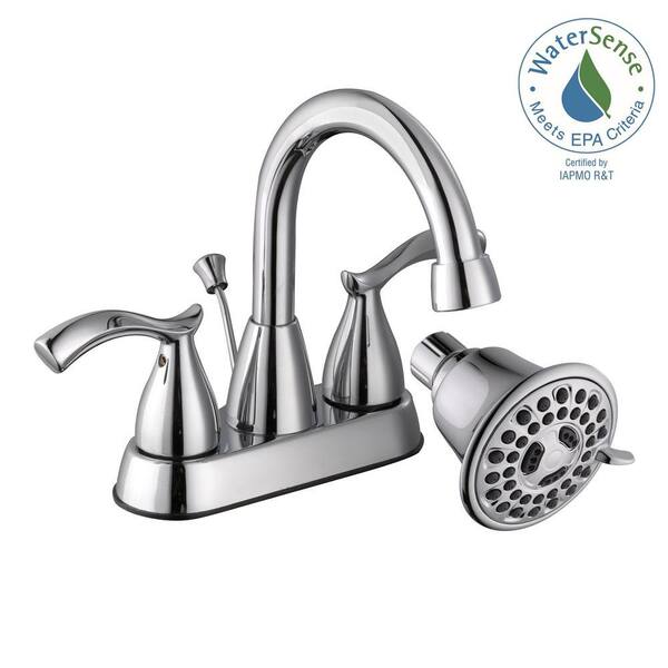 Glacier Bay Edgewood 4 in. Centerset 2-Handle Bathroom Faucet with 3-Spray Showerhead in Chrome