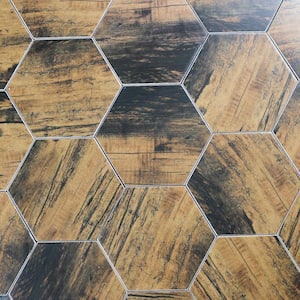 Artisan Hexagon 8 in. x 8 in. Polished Brown Ceramic Porcelain Birch Wood Wall and Floor Tile (7.7 Sq. ft./ Case)