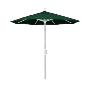 7.5 ft. Matted White Aluminum Market Patio Umbrella Collar Tilt Crank Lift in Hunter Green Olefin