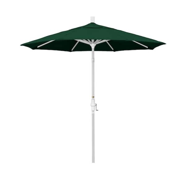 California Umbrella 7.5 ft. Matted White Aluminum Market Patio Umbrella Collar Tilt Crank Lift in Hunter Green Olefin