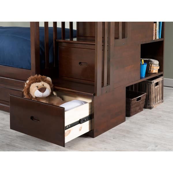 AFI Columbia Staircase Walnut Twin Over Full Bunk Bed with 2-Urban