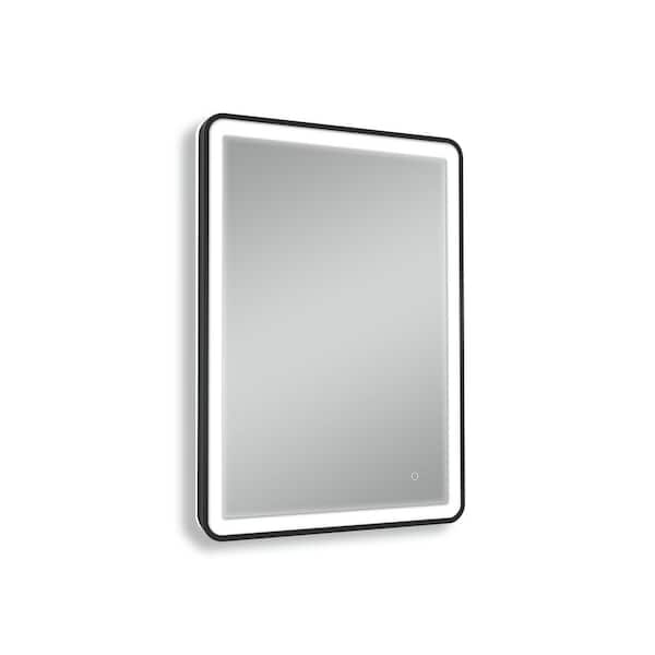 HBEZON 24 in. W x 32 in. H Large Rectangular Frameless Anti-Fog LED Light Wall Bathroom Vanity Mirror in Black
