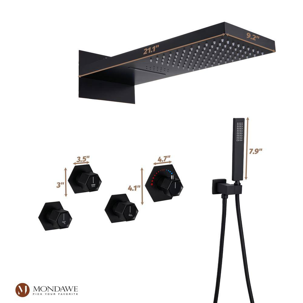Matte Black Stainless Steel Dual Rain Shower System with Bluetooth Speaker