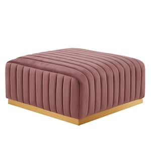 Conjure Channel Tufted Performance Velvet Ottoman in Gold Dusty Rose