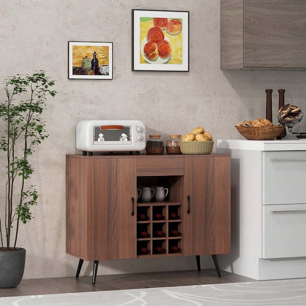 Costway Brown MDF 38 in. Buffet Sideboard Cabinet with Drawer And Adjustable Shelves