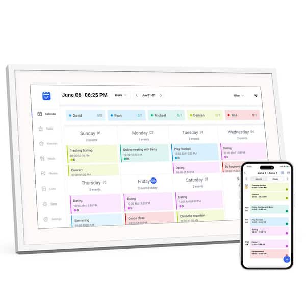 15.6 in. Smart Family Calendar Wi-Fi Cloud Digital Picture Frame in White