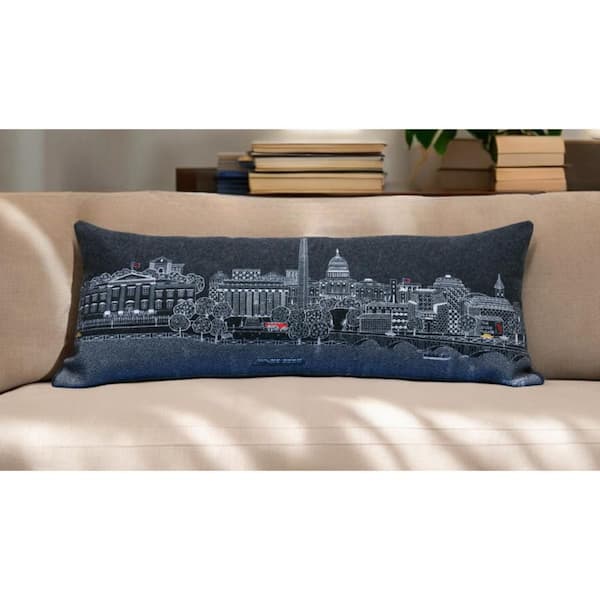 Black, Gray, White Solid Polyester 14 in. x 35 in. Throw Pillow