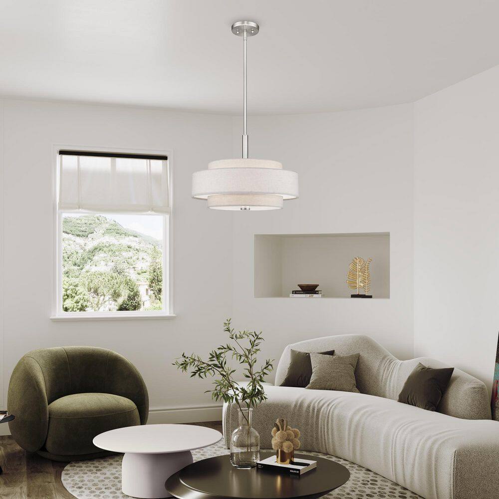 Brushed Nickel 4-Light Drum Pendant with Oatmeal Shade