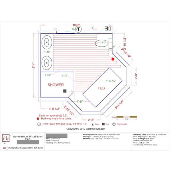 WarmlyYours TempZone 180 ft. Cable System with WiFi Thermostat and  Electrical Rough In Kit (Covers 45 sq. ft.) TCT120OW-180-RI - The Home Depot