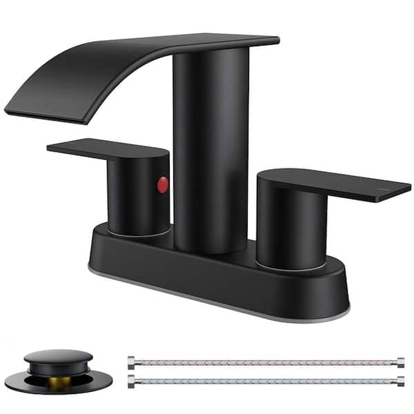 葉月セット BLACK DESIGN ANZA 4 in. Centerset Double Handle Low Arc Bathroom Faucet with 3