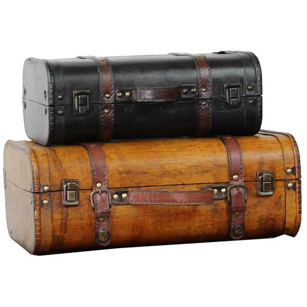 Vintiquewise Set of 2 Vintage-Style World Map Leather Wooden Suitcase Trunks  with Straps and Handle QI003614.2 - The Home Depot