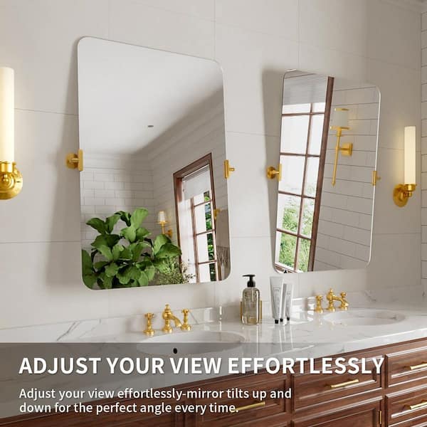 Virelia 24 in. W x 36 in. H Rectangular Framed Tilt Wall Mount Bathroom Vanity Mirror in Gold