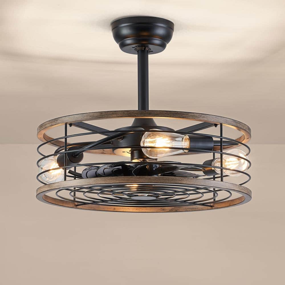 ANTOINE 20 in. Indoor 4-Light Small Black Caged Ceiling Fan with Light  Farmhouse Enclosed Ceiling fan with Remote HD-CF-16 - The Home Depot