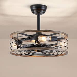 20 in. Indoor 4-Light Small Black Caged Ceiling Fan with Light Farmhouse Enclosed Ceiling fan with Remote