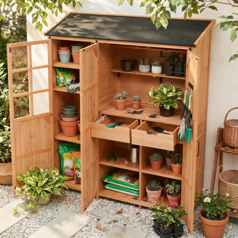 60.6 in. W x 19.3 in. D x 71.6 in. H Natural Patio Garden Shed with Waterproof Roof and Storage Shelves price history on PriceWatchPro
