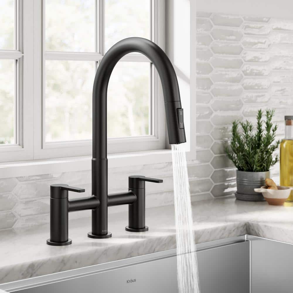 Matte Black Brass Kitchen Faucet with Pull-Down Sprayhead
